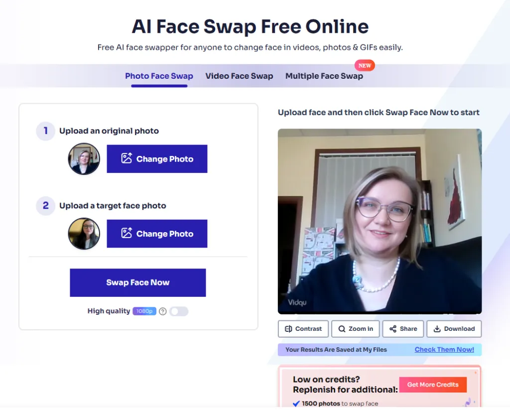 Скріншот Vidqu AI Face Swapper